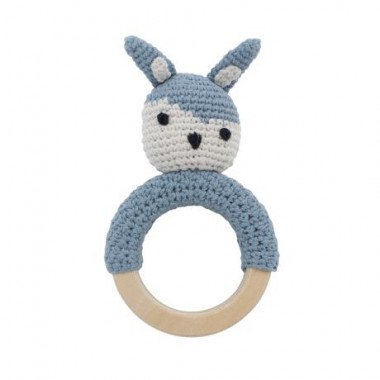 hochet en crochet lapin - Bleu