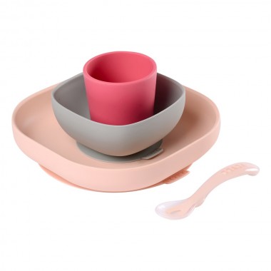 SET VAISSELLE SILICONE ROSE