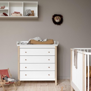 Commode chambre enfant en bois avec table à langer amovible et 4