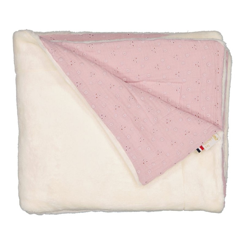Couverture Bebe Polaire Et Double Gaze Broderie Anglaise Rose