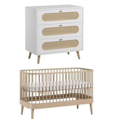 Chambre bébé duo VOLT : lit bébé évolutif et commode