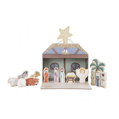 Crèche de Noël en bois -...